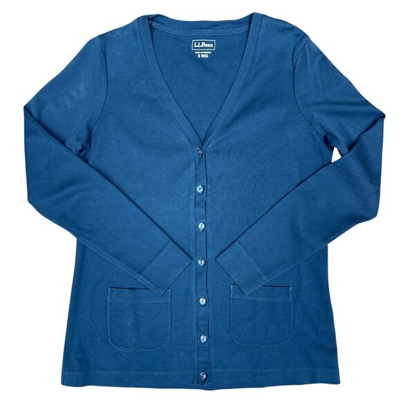 Women's L.L. BEAN Cardigan Sweater Cotton V-Neck Button Indigo Blue- Size‎ S - Picture 1 of 7